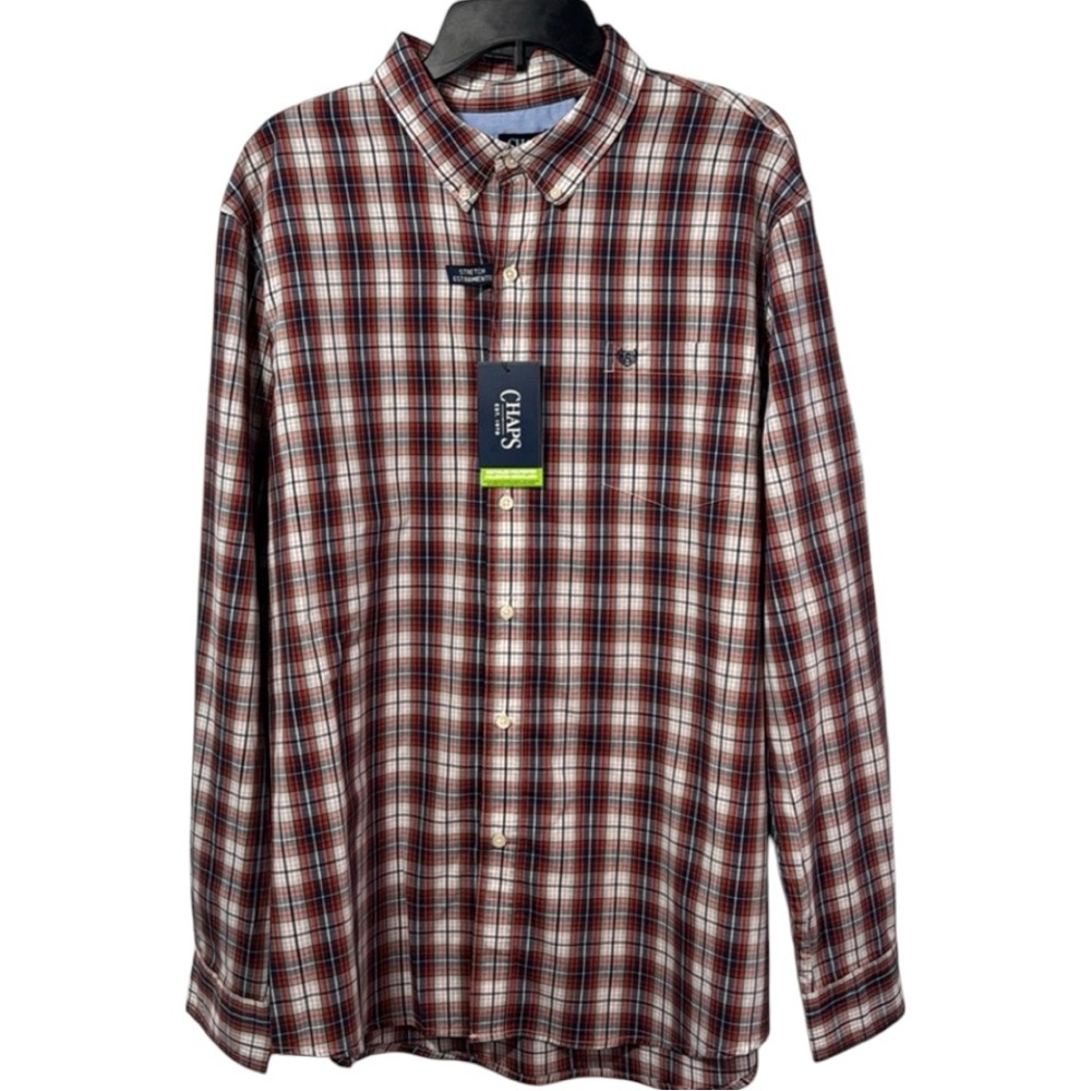Chaps Shirt Red/Blue Plaid Button Collar Stretch Wrinkle‎ Resistant Size 2XL NWT